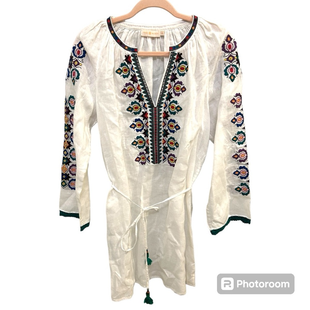 Tory Burch Embroidered Linen Dress Size S/P EUC Boho F0665